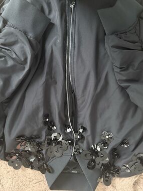 Black Express Women’s Bomber Jacket with Sequin Floral Trim